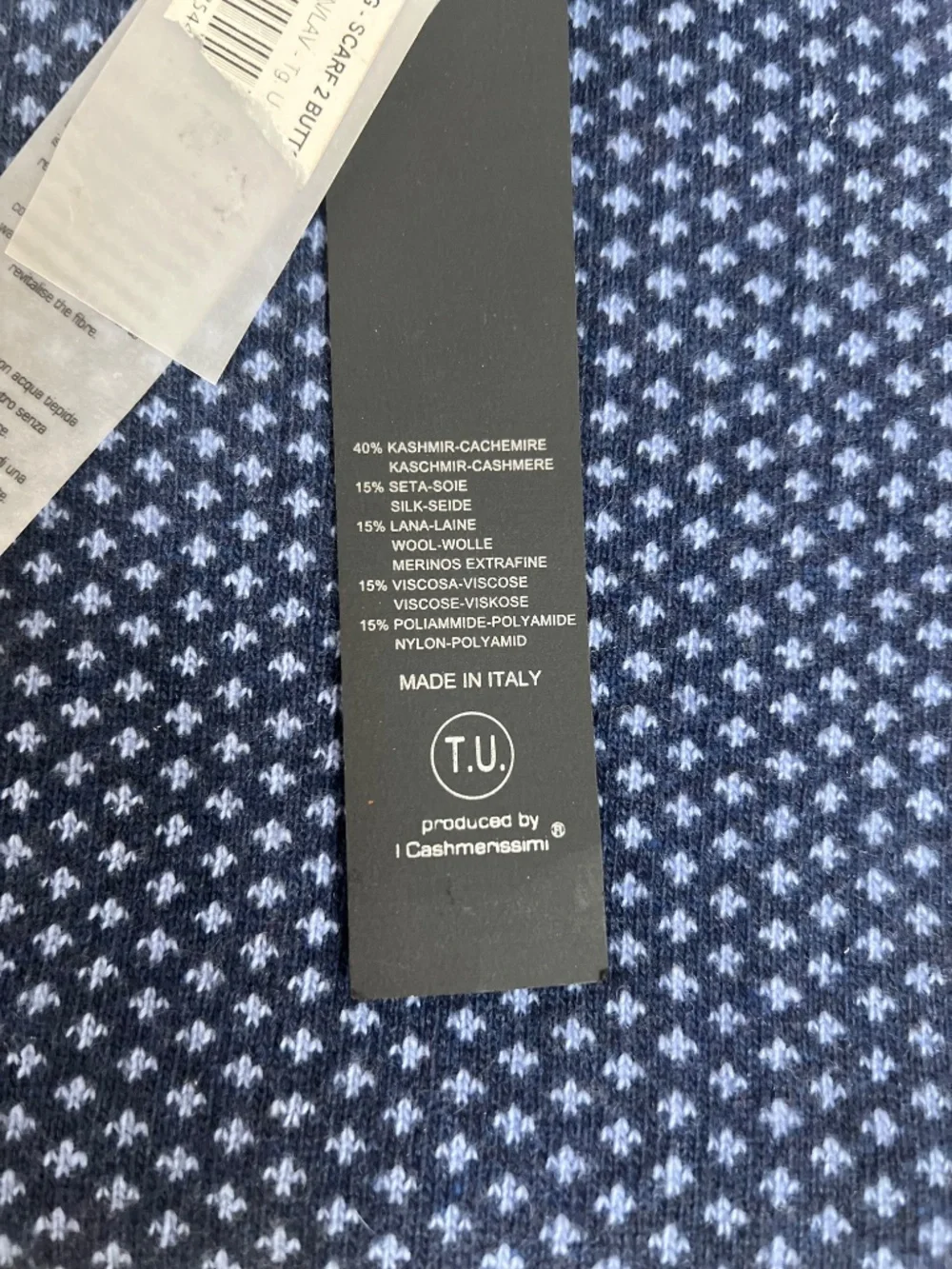 CashmereItaly Italian Cashmere Silk Button Scarf Neck Warmer NWT Navy Blue